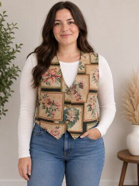 Vintage Backroad Blues Large Floral Tapestry Vest Made in USA 90s